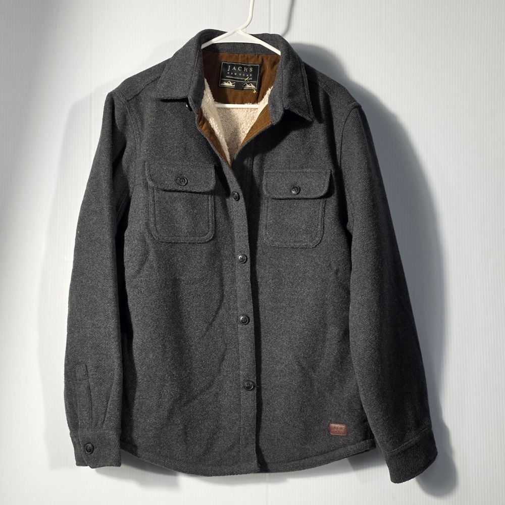 Jachs New York Mens Sherpa Lined Wool Blend Shirt Jacket Charcoal Gray Small